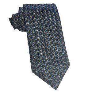 Principe Geometric Necktie Men's Silk Tie 100% Italian Silk Tie Blue with Gold